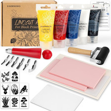 Linocut Kit for Printmaking, 39Pcs Linocut Tools Kit with 5 Color Ink Template