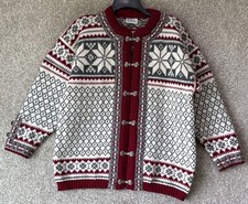 Voss Norway Nordic Fair Isle Cardigan Sweater Adult Size Medium 100 Wool Knit