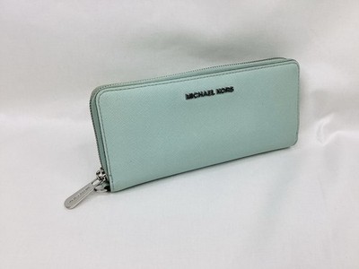 MICHAEL KORS Women s Mint Green Zip Around Wallet Wristlet W8  x H4  x D1 