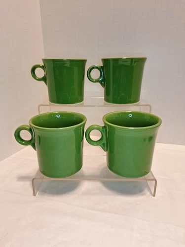 Fiesta Ware Green Ring Handle Homer Laughlin HLC USA Set of 4 Coffee Mug Read