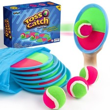 Ayeboovi Kids Toys Toss and Catch Ball Set with 6 Paddles 3 Balls Outdoor Gam...
