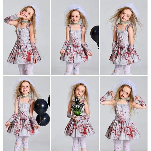 Halloween Scary Bloody Zombie Bride Costume for Girls Child Tween Teens 4-16Y T - Bild 4 von 7