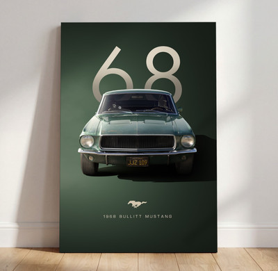 Ford Bullitt Mustang 1968 Fahrzeug Kunst, Wandbild Acrylglas, Leinwand, Poster