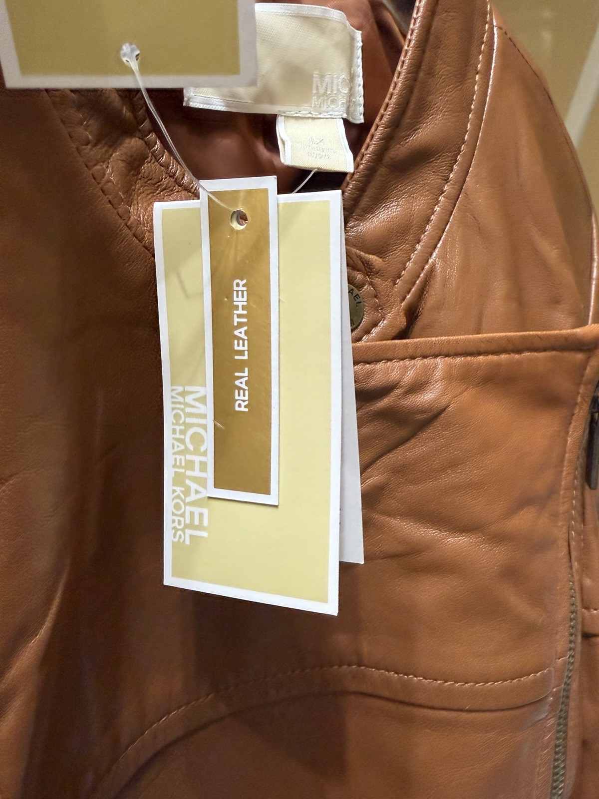 NWT Michael Kors Leather Jacket in Luggage Color-Size 1X