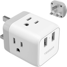 TESSAN US to UK Plug Adapter, Type G Travel grey white