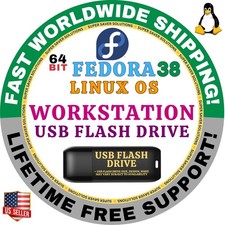 LINUX FEDORA 38 WORKSTATION BOOTABLE USB DRIVE 64-BIT, Live Mode MAC, PC