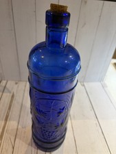 Parlane Vintage KOBALTBLAUE GLASFLASCHE Traube Dekor Wein Dekanter mit Korkendeckel
