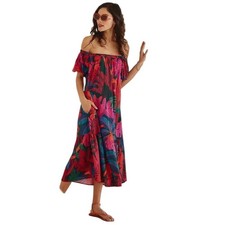 FARM Rio Anthropologie Tropical Off Shoulder Midi Dress L Jungle Vacation Resort