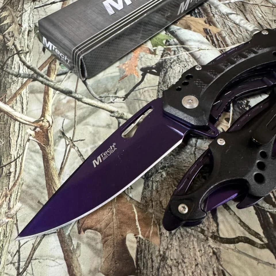 M-Tech Spring Assisted Magenta purple Blade Tactical Knife bottle opener - Image 3 of 4