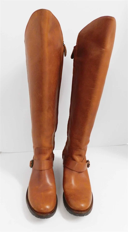 Botas de montar Justin para mujer hasta la rodilla marrón cremallera cuero acolchado MSL701 correa 8 B Foto 2 de 4