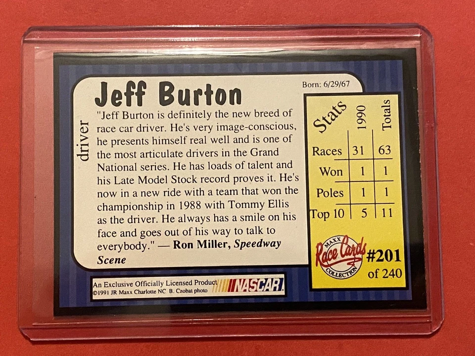 1991 Maxx Collection - #201 Jeff Burton (RC) - Image 2 of 2