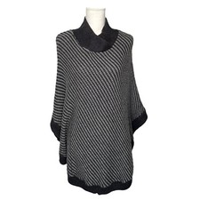 Banana Republic Sweater Womens M Cape Poncho Wool Blend Mock Neck Striped Black