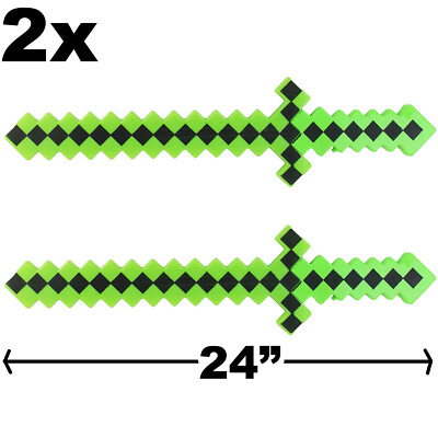 SET of 2 - MineCraft Pixel Classic Sword LED Flashing Lights and FX Sounds Green