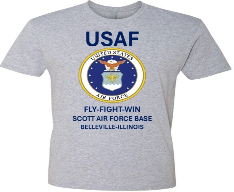 SCOTT AIR FORCE BASE* ILLINOIS *SHIRT W/EMBLEM*USAF OFFICIALLY LICENSED - Picture 1 of 3