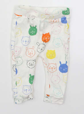 George Baby weiße Baumwollmischung Jogginghose Größe 6-9 Monate Katzen
