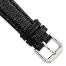 16mm 6.75" Short Black Lizard-Style Grain Leather Silver-tone Buckle Watch Band
