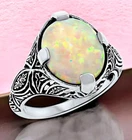 DECO ANTIQUE STYLE 925 STERLING SILVER LAB-CREATED OPAL FILIGREE RING      #1067