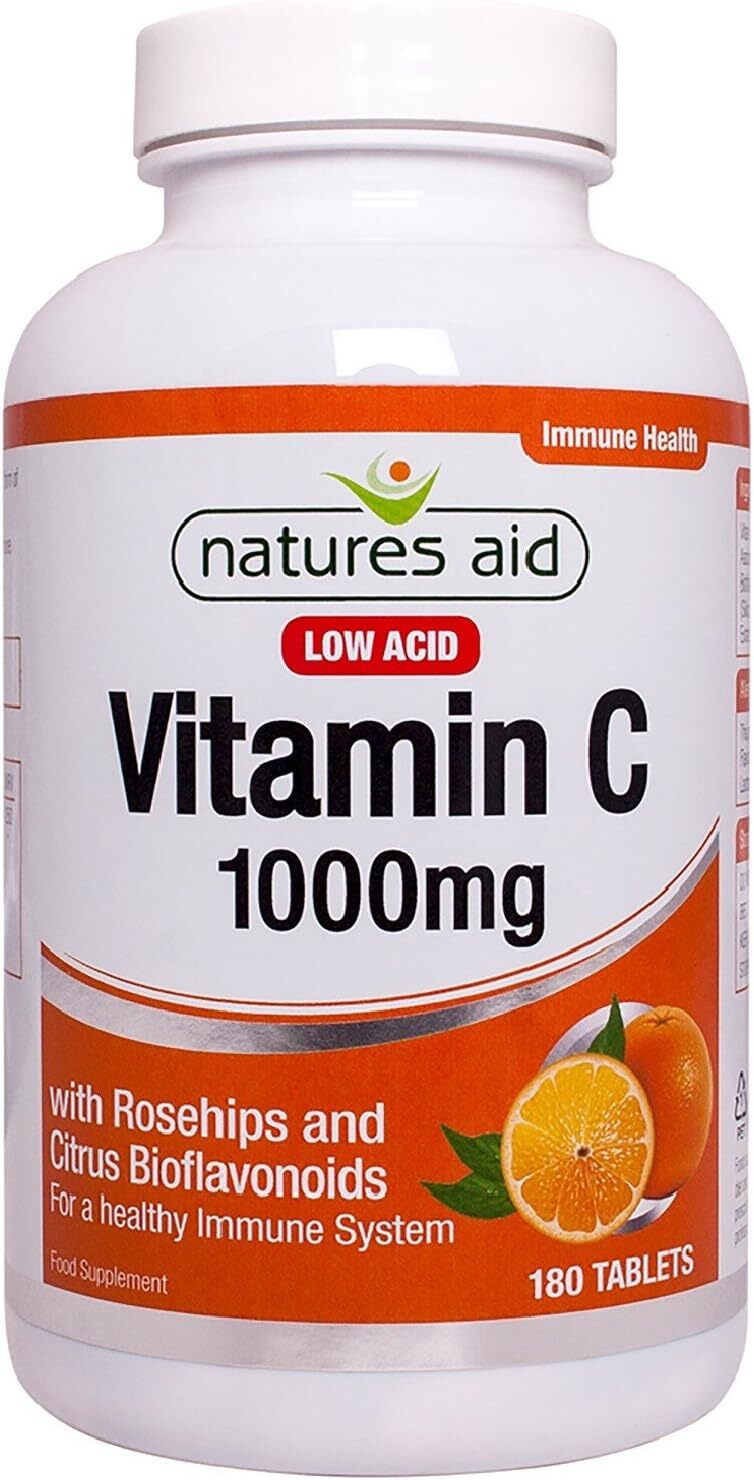 Natures Aid | Витамин С - 1000 мг с низким содержанием кислотности, 180 таблеток | 1 Х 180 таблеток