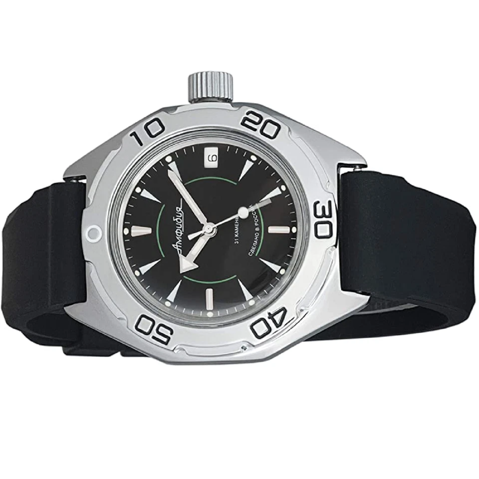 Reloj mecánico de buceo negro Vostok Amphibian Russian 670923 para hombre Foto 2 de 4