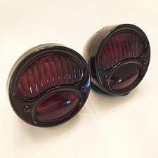 1928-31 Ford Model A Tail Lights With Red Ribbed Lens All Black - 1 Pair