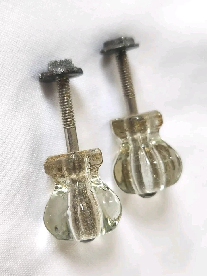 Vintage Clear Hexagon Gem Cut Glass Drawer Cabinet Knob Set Of 2 - Image 2 of 4