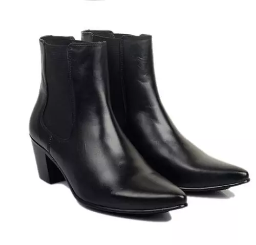 British Dress Shoes Mens Real Leather Pointy Toe Cuban Heel Chelsea Ankle Boots - Picture 6 of 7