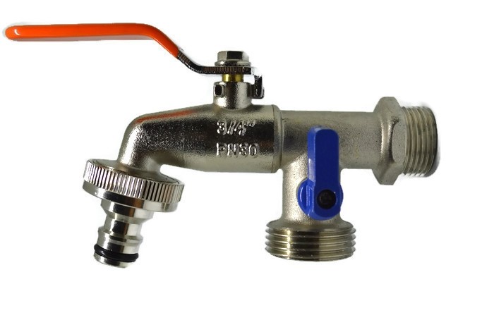 3/4"" BSP Double Duo Outlet Garden Tap Brass Nickle Plated Automatic Watering