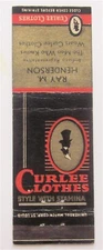 CURLEE CLOTHES, STAMINA STILE, RAY HENDERSON INDIANA REPRES VNTG MATCHBOOK COVER