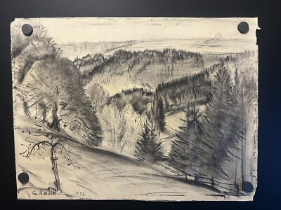 Wooded Landscape Drawing 1933 Carl Reiser (1877-1950)