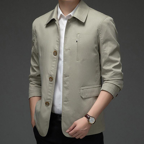 Chaqueta de trabajo informal de negocios para hombre solapa de algodón abrigos de un solo pecho primavera otoño - Imagen 9 de 15