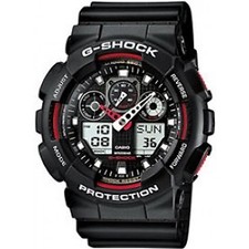 Casio Gents G-Shock Black & Red GA-100-1A4ER 200M Alarm Combi Watch GA-100-1A4