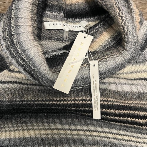 NUOVO $348 MSRP Trina Turk Orpheum maglione misto lana mantello grigio taglia small nuovo con etichette - Foto 8 di 8