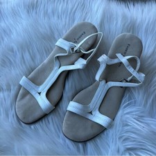 Faded Glory Tan and White Strappy Gladiator Wedge Mini Heel Sandals