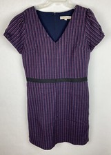 Loft Womens Dress 12T Purple Pink A Line Short Sleeve V Neck Tweed Striped