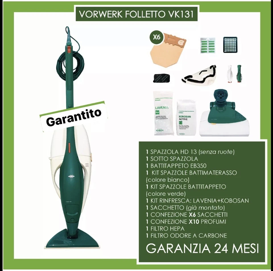 ASPIRAPOLVERE VORWERK FOLLETTO VK 130 131 CON HD31 E BATTITAPPETO EB350 FOLLETTO