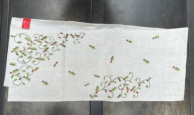 Holiday Table Runner Holly Scroll 67x14 Vogue Collections NWOT