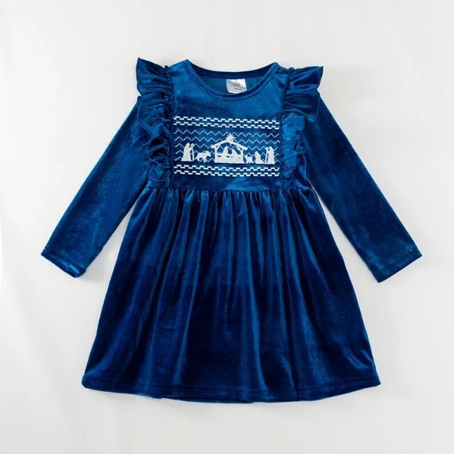 NEW Boutique Christmas Nativity Girls Embroidered Velour Dress | eBay