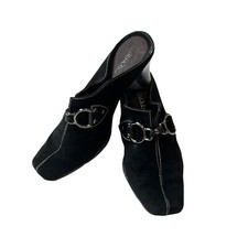 Aerosoles Cinch Worm Black Suede Mules Slides Clogs with Silver Buckles Size 7.5
