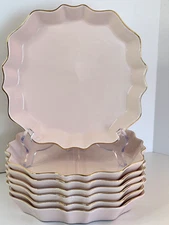 Trellis Plates (7) Soft Pink Gold Trim Shabby Ruffled Edge Rosanna HTF NEW MINT