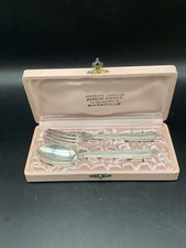 Coffret de baptême métal argenté Poinçon Fourchette Et Cuillère Philippe Cadet