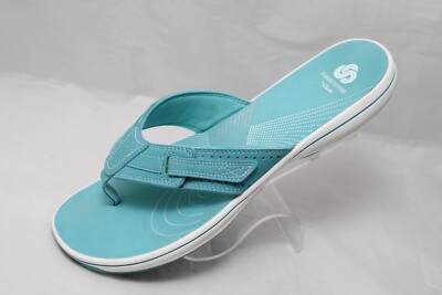 Clarks CloudSteppers Thong Sandals Women's 11M Teal Turquoise Flip Flop  Comfort