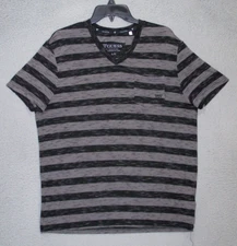 Guess Shirt Adult Large Gray Black Striped V Neck Short Sleeve Lightweight Mens