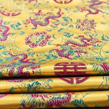 Embroidered Brocade Fabric Oriental Dragon Jacquard Silky Satin Cloth Sew Trims