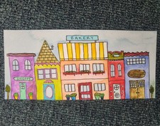 Streetview with Shoppes- Original Watercolor Painting On 140lb Watercolor Paper