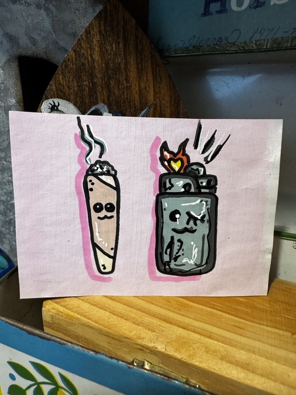 ACEO Art Card Two Of A Kind 2 Of 3 By Britney B Acrylic Lighter And Cigarettes