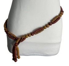 Vintage Wooden Beaded Belt Boho Hippie Festival Toggle Adjustable Natural Brown