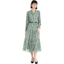 Vintage Floral Print Long Sleeve Dress, Lace Collar V-Neck Design, 11K-1313D001