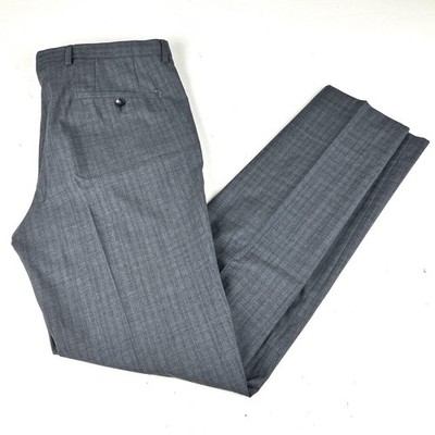 Hugo Boss Wool Mens Dress Pants Gray 36 x 33.5 Subtle Check Pattern