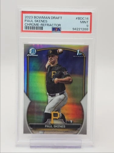 PAUL SKENES 2023 BOWMAN CHROME DRAFT 1ST REFRACTOR PIRATES PSA 9 Q0M-592
