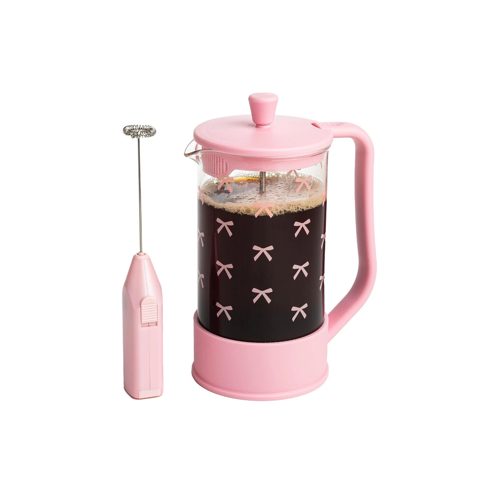 Bow Design French Press and Frother Coffee Gift Set, Includes a 8-Cup Coffee ...